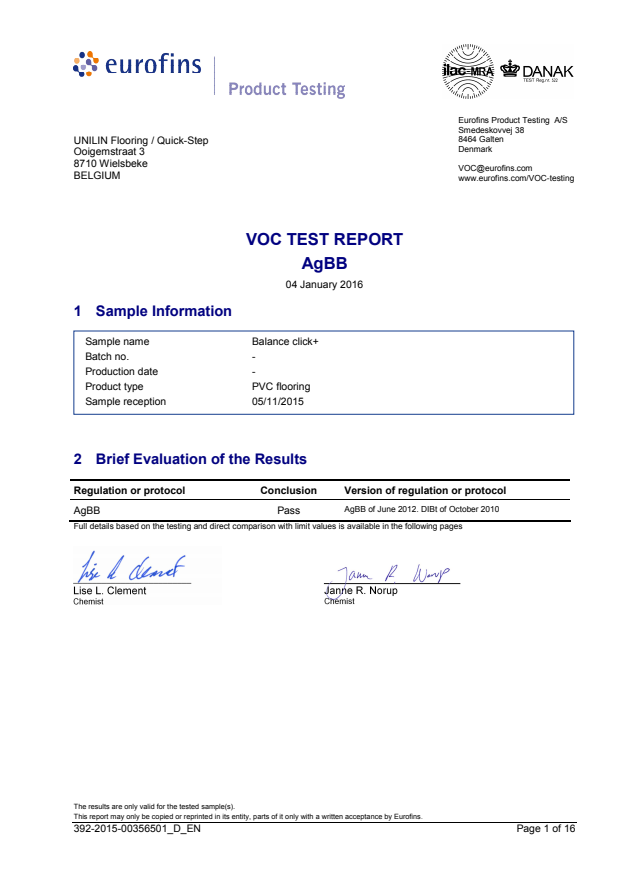 挥发性有机化合物（VOC）测试（LVT地板）